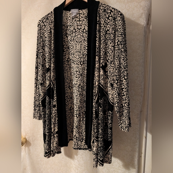 Travelers by Chicos Sz.3 (CHICOS SIZE)Black Gray Paisley Open Tunic Jacket - Picture 3 of 14
